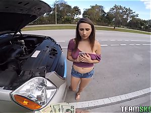 dark-haired teenager Ashley Adams humped in the car